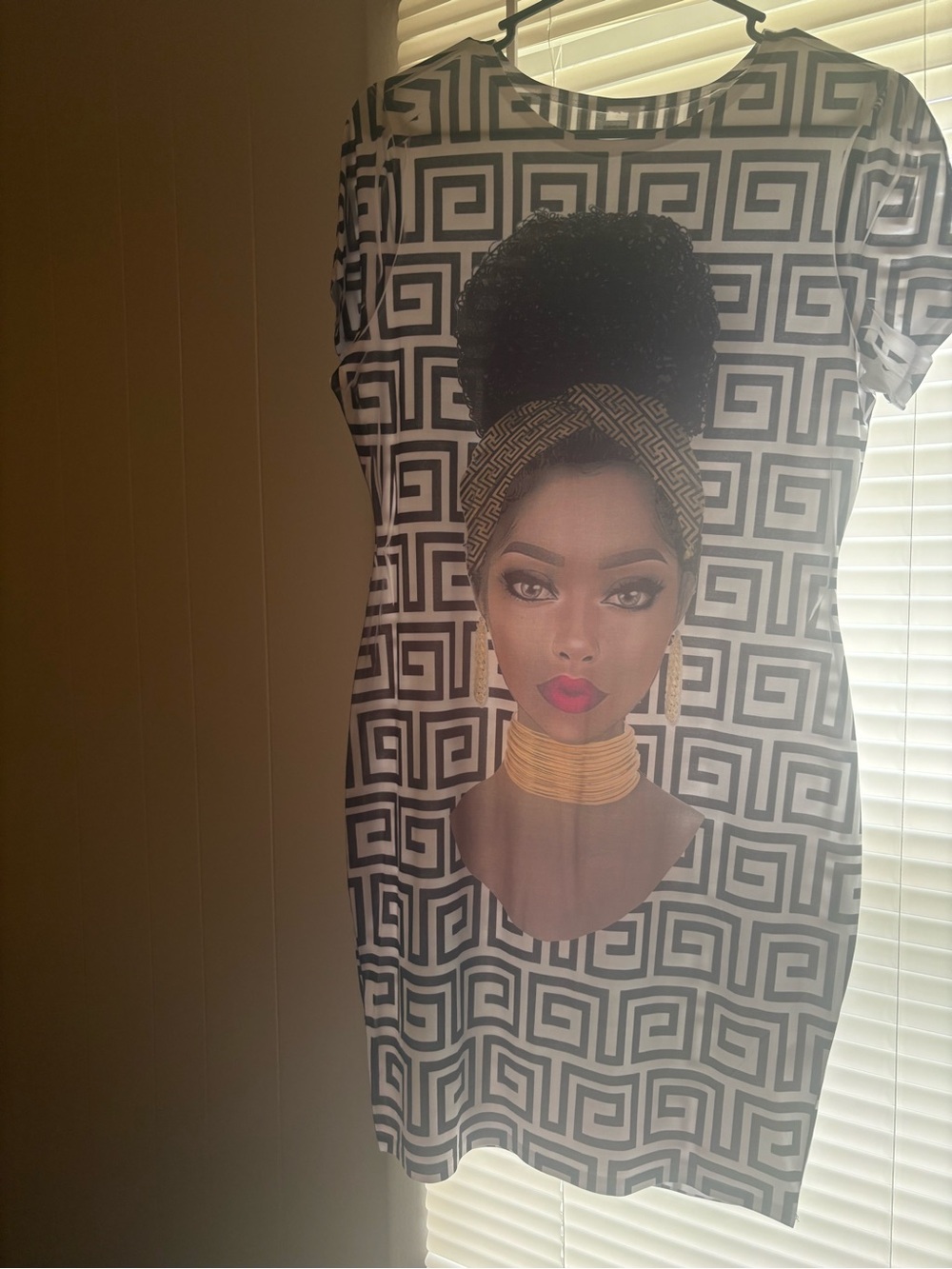 Women's Black & White Geometric Dress with African-Inspired Graphic